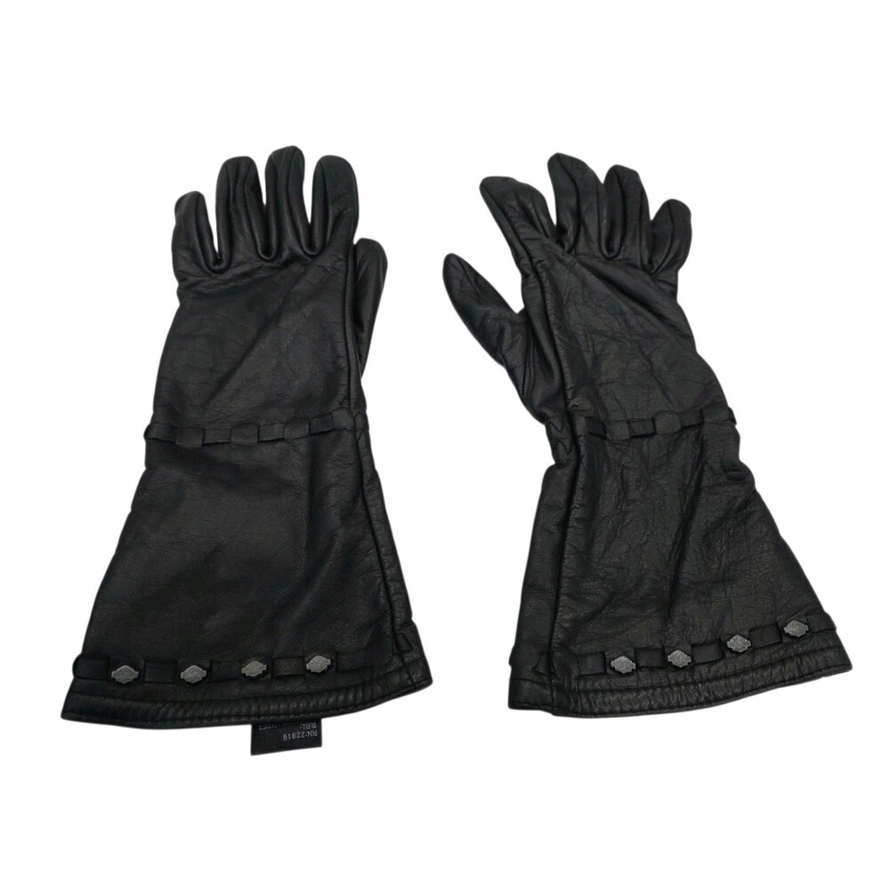 Harley Davidson Women’s Black Leather Gauntlet Riding Gloves Sz Small